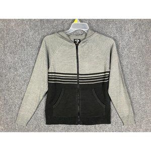 Elevani Hoodie Boys 12 Yrs Full Zip Knit Striped Gray Black 100% Acrylic